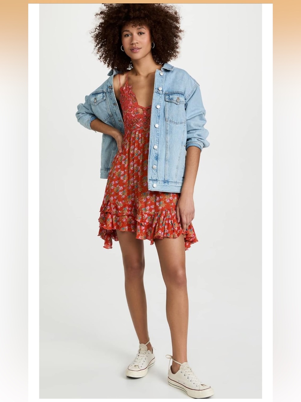 Free People Adella Red Floral Ruffle Mini Dress size XS